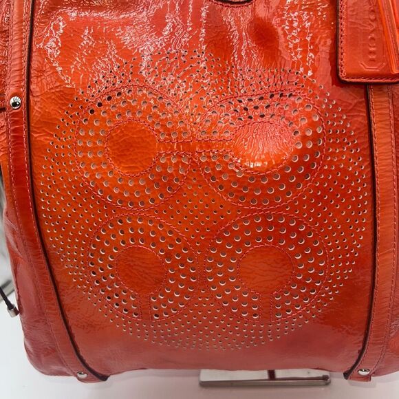 Coach AUDREY OP ART CORAL Peach Patent Leather Tote Shoulder/.Crossbody Bag BOTH - Picture 7 of 12